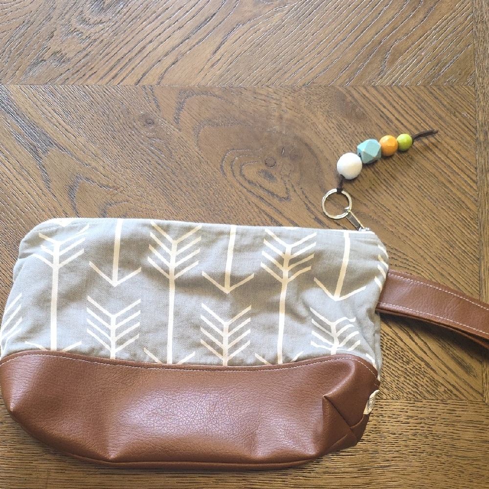 Brown and Gray Arrow Print Clutch